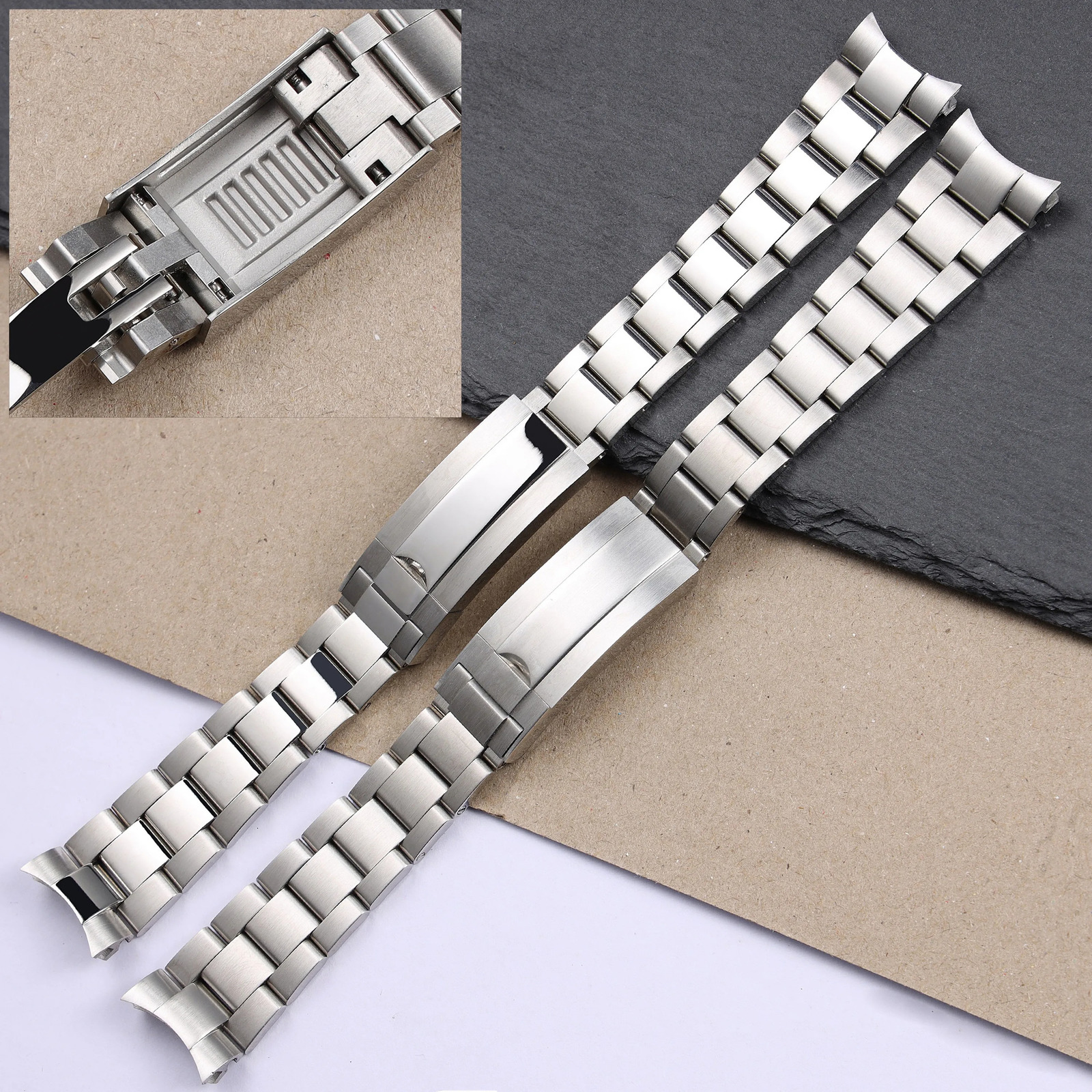 20 21mm matte polished silver stainless steel watchband for Rolex Submariner GMT Daytona Strap wrist bracelet folding clasp 251105