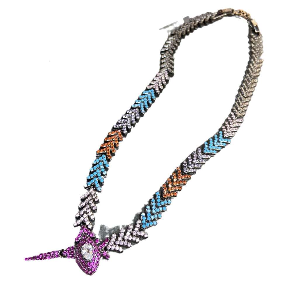 Hot Item Hip-Hop Trendy Jewelry Sets Necklaces Rhombus Cuban Chain Colorful Zircon Splicing Snake Tail Personality Necklace