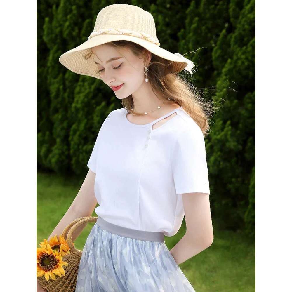 Tees for Women Summer New Knitted T-shirts Chic Short Sleeves Slim Solid Office Lady Casual Tops