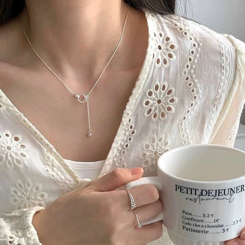 New Sterg Sier Round Zirconia Necklace Charm Quality Geometric Shape Pendant Choker Women Wedding Jewelry Wholesale