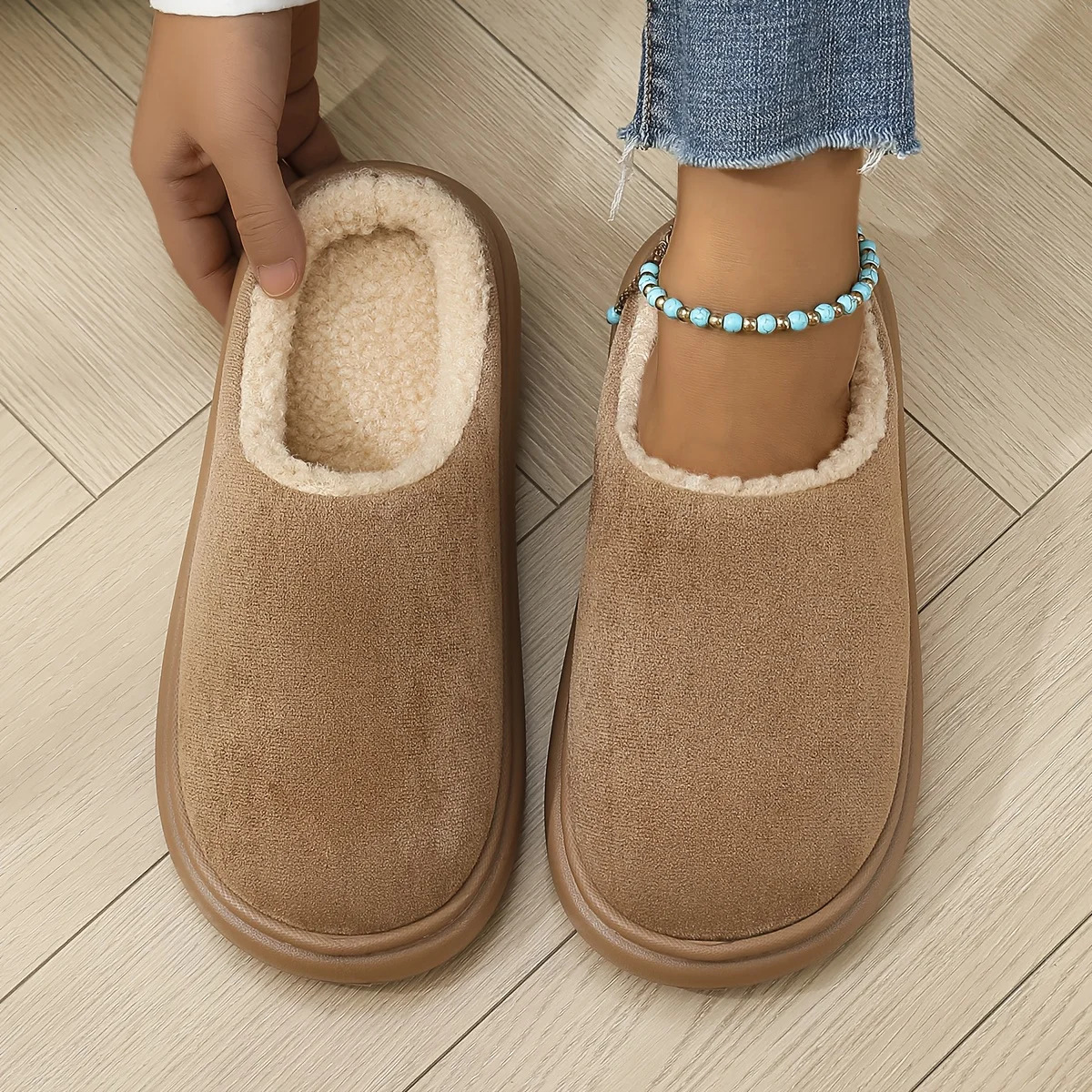 Unisex slipon home shoes indoor and outdoor winter antislip TPR sole soft warm slippers ideal gift for couples 251105