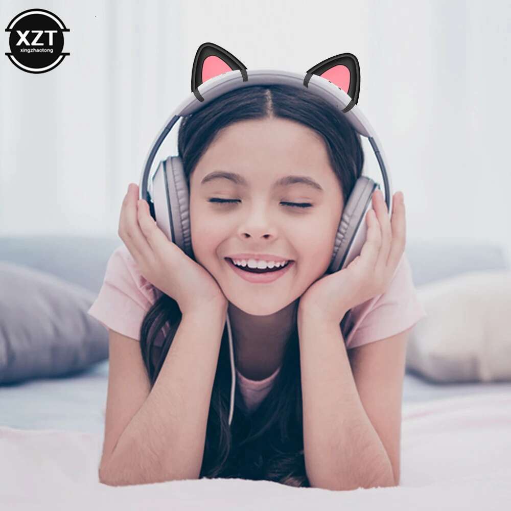 Pink Silicone cat for headphones black wireless wired headset gamer cute ears lovely kids girls helmet gaming accessories