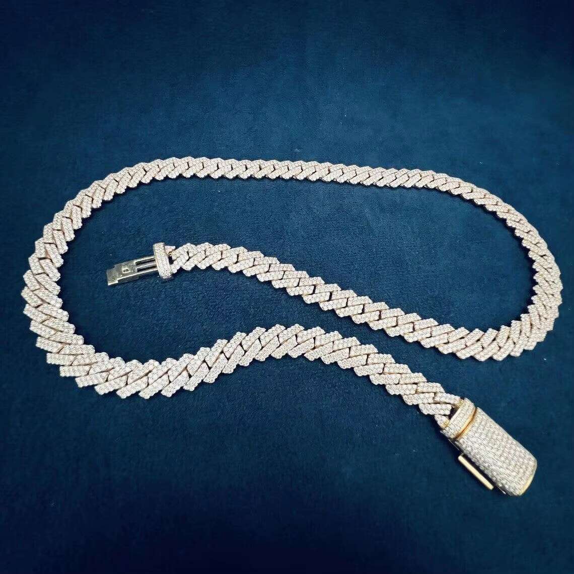 Luxury Elegant 13mm Raised Prong Set Cuban Chain Moissanite Studded Cuban Link Chains for Sale at Best Prices