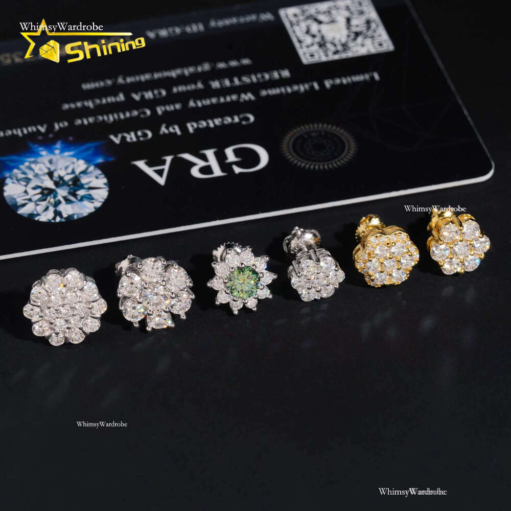Hot Sale Fine Jewelry Screw Back Cluster GRA Certificated Women Sier Moissanite wer Stud Earrings