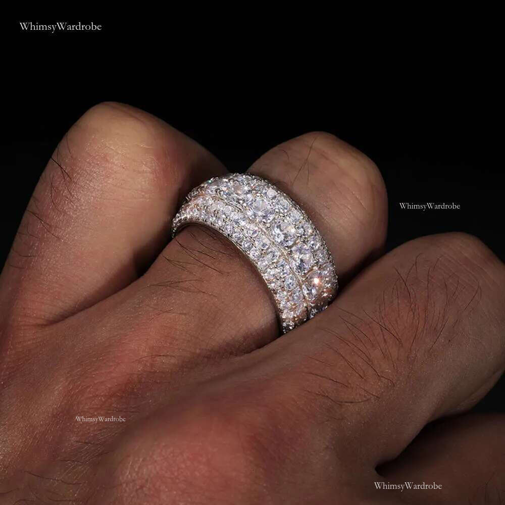 mens platinum plated vvs1 moissanite wedding designer jewelry pass dia tester hip hop rings fashion couple ring for men and women