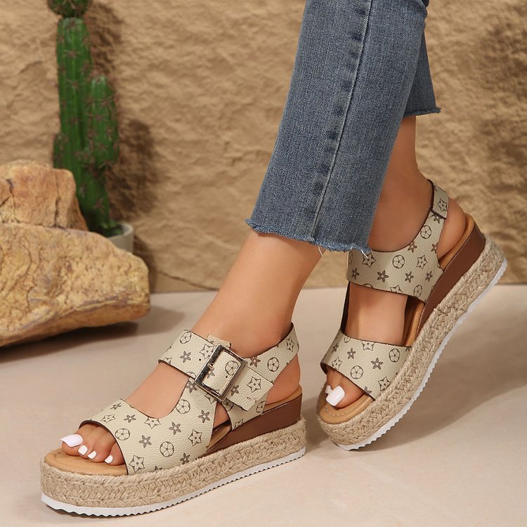 designer shoes 2025 Large size one-strap buckle mid-heel 3-5cm rubber open-toe platform sole