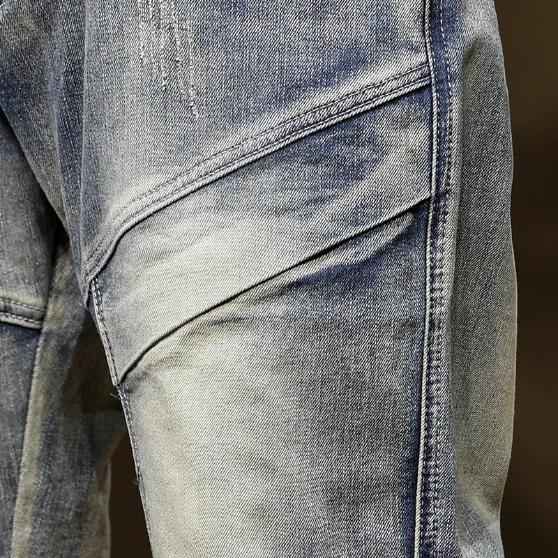 Nostalgic multi pocket work jeans mens stretch plus size slim fit military style jeans punk rock straight jeans 40 42 44 250402