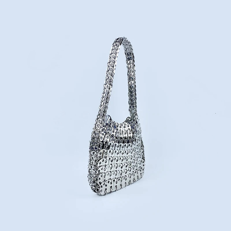 Shiny vintage iron sheet bag hand-woven silver sequins metal dumpling bag mobile phone bag handbag shoulder bag 251106
