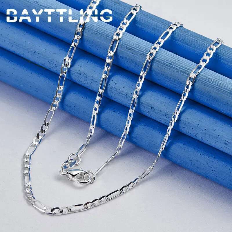 Sterg Sier 4MM 16-30 Inches Man Figaro Chain Bracelet Necklace For Woman Fashion Couple Christmas Gift Jewelry Set 2pcs