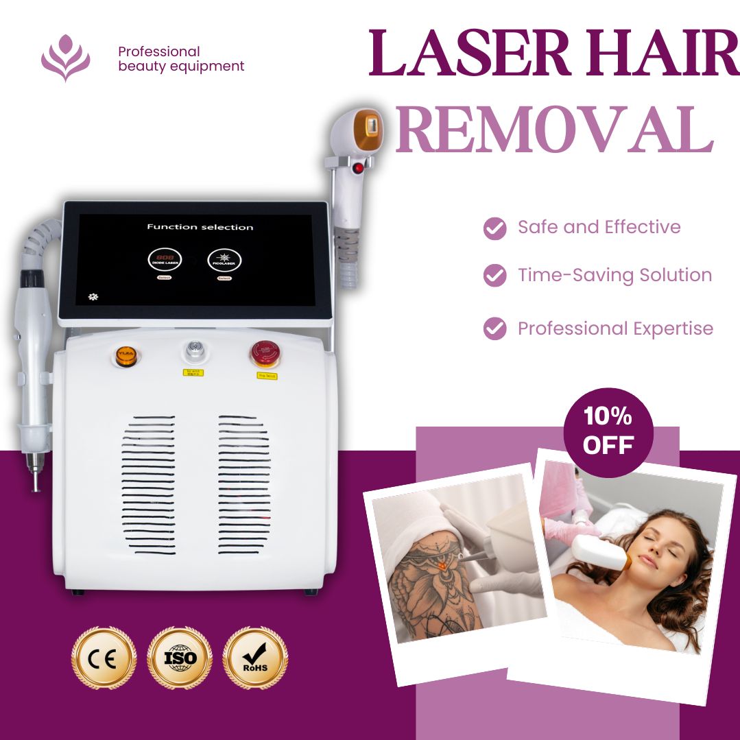 2 in 1 808nm Diode Laser Hair Removal and Picosecond Technology Machine for Effective Pigment Removal and Smooth, Hair-free Skin