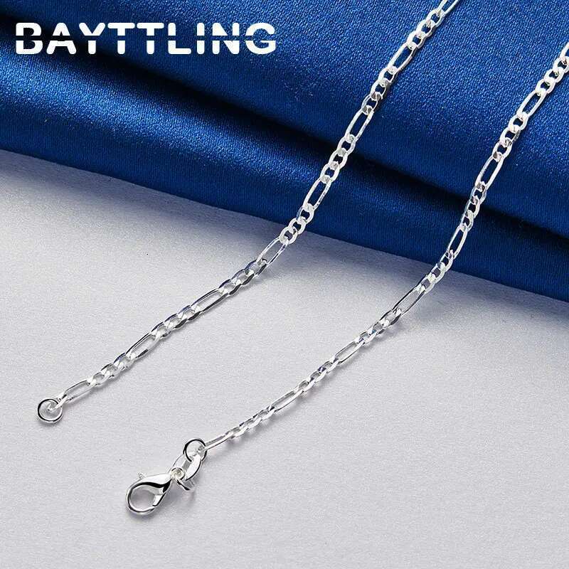 Sterg Sier 4MM 16-30 Inches Man Figaro Chain Bracelet Necklace For Woman Fashion Couple Christmas Gift Jewelry Set 2pcs