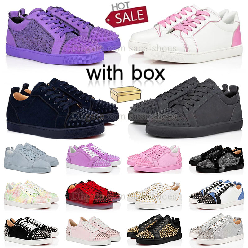 Top quality designer shoes for women men loafers bottoms sneakers triple black navy blue dark grey white pink purple suede spikes sneaker womens loafer chaussures