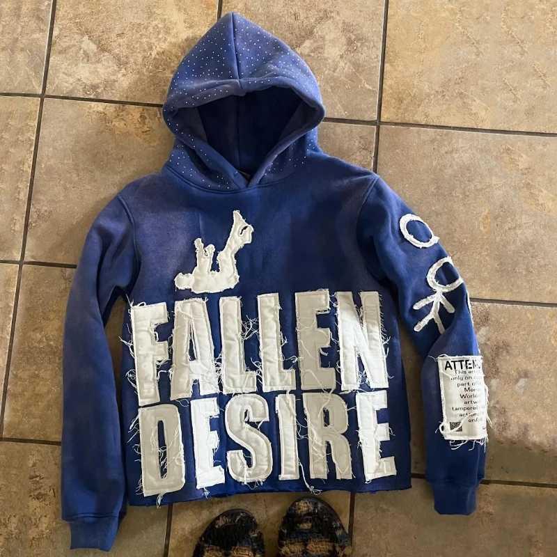 European American High Street Fashion Letter Patch Embroidered Hooded Top Y2K Retro Hip Hop Loose Leisure Mens Womens Hoodie W251106