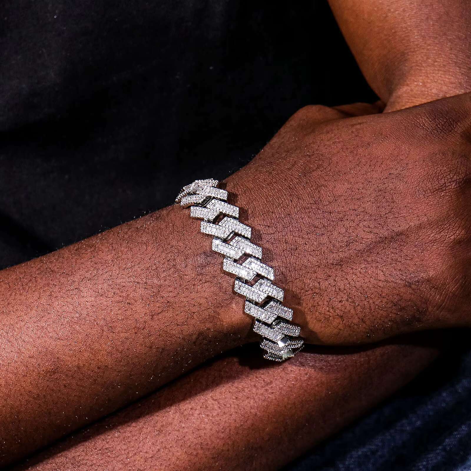 Factory Cost Cuban Link Chain 925 Sterling Silver baguette Cuban Link Vvs Moissanite Diamond Cuban Link Chain