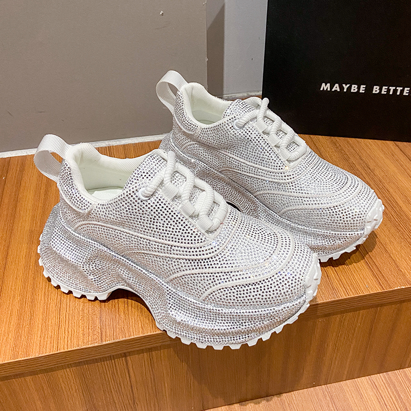 Women's Luxury Fashion Running Shoe Designer Diamond Shining Casual Sports Shoes 7cm Thick Lace-up Vulcanize Shoes Zapatos Mujer