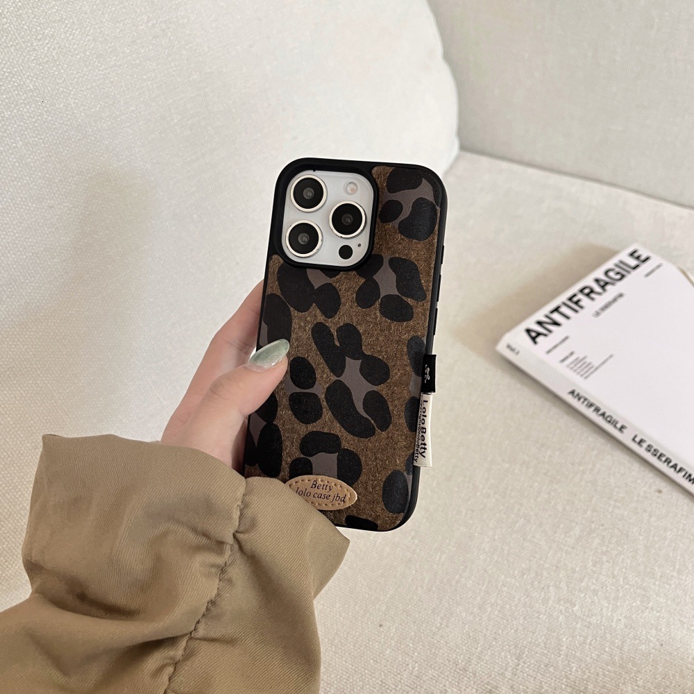 Suede Brown Leopard Print Phone Case Compatible with iPhone 17/16 Pro Max Simple Lanyard 15/14 Personalized Case