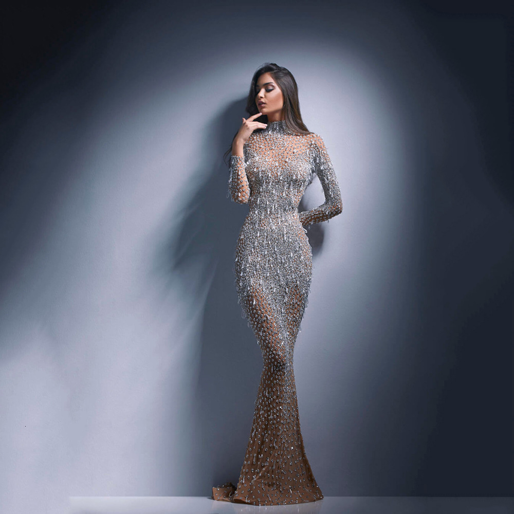 2025 Spring New Womens Hot Stamped Long Sleeve Slimming Sexy Long Dress Evening Dress