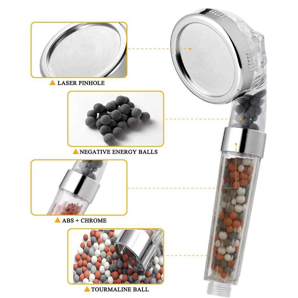 ZL Bathroom Pressurized Anion Mineral Balls 3 Modes Adjustable High Pressure Hand Filter Spa Shower Head Set with Hose Bracket C251220