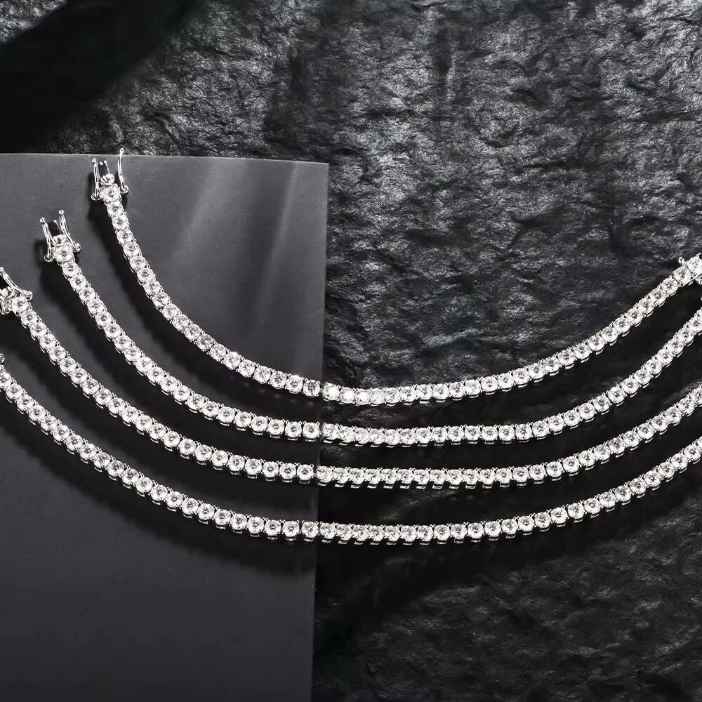 Factory Direct Sales Large Stock Hip Hop Jewelry 2.0mm 3mm 4mm 5mm 6.5mm VVS Moissanite Diamond 925 Silver Iced Out Tennis Chain
