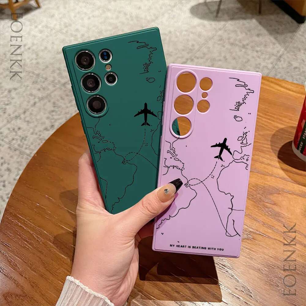 Silica gel Phone Case For Samsung Galaxy S25 S24 S23 S22 S21 S20 Ultra FE Plus Note 10 20 Lite Airplane Route Desian Cover