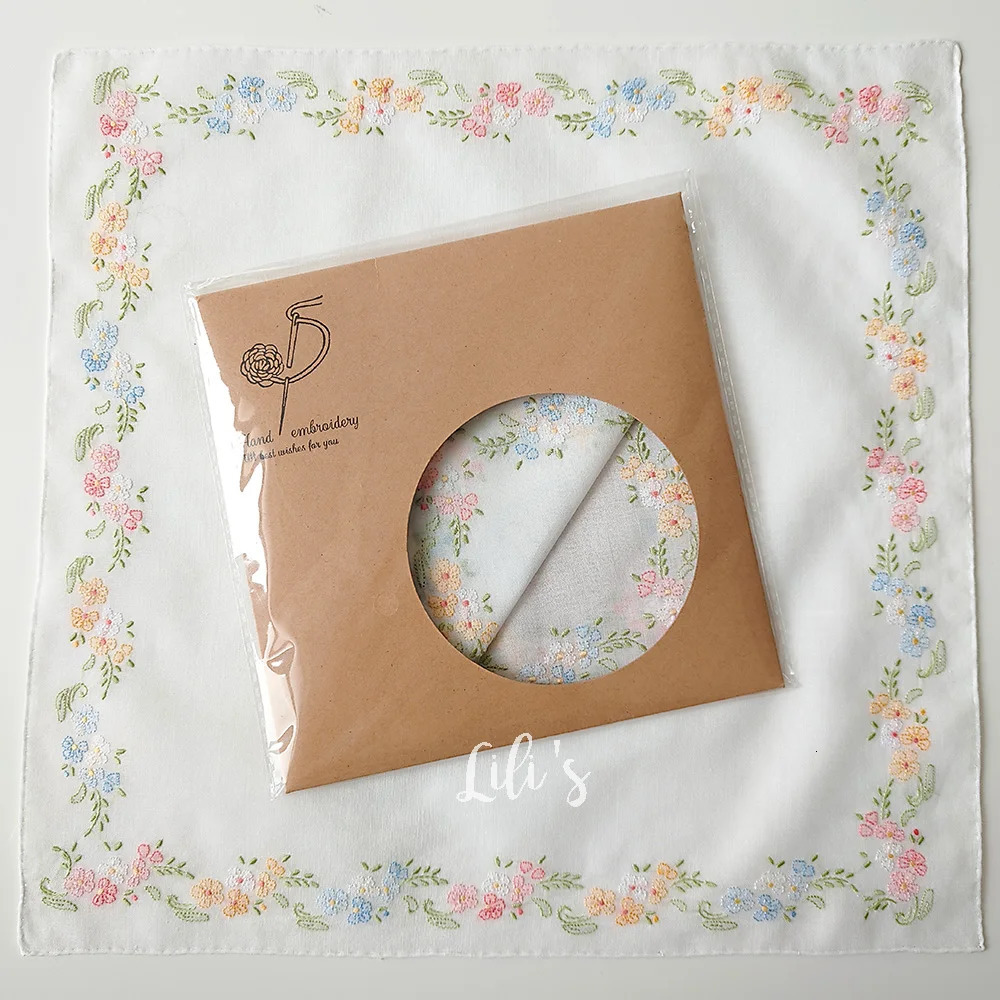 Hand Hmbroidered 100%Cotton Handicraft Napkin Gift Colorful Embroidery Flower Exquisite Handkerchief Handicraft Gift 250403