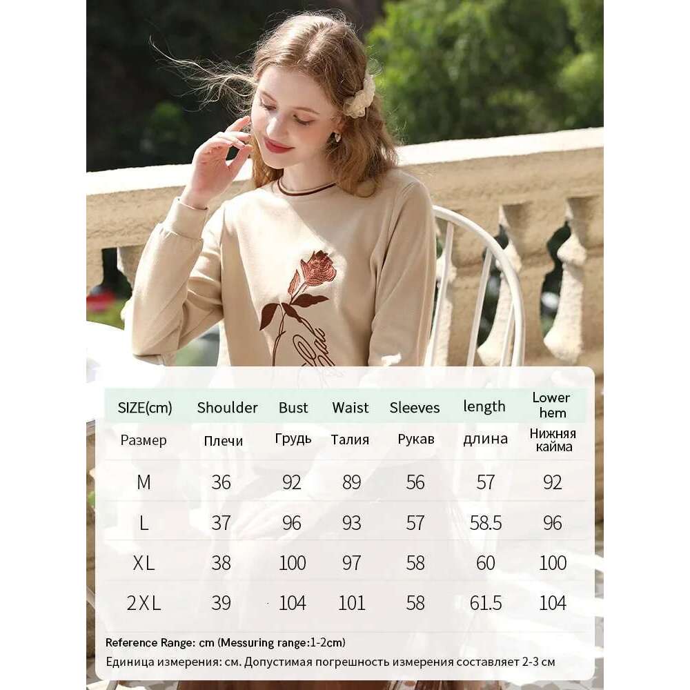 Khaki Hoodies Women Embroidery Lazy Wind Loose O-Neck Spring New Pullovers Unique Trendy Tops Lady