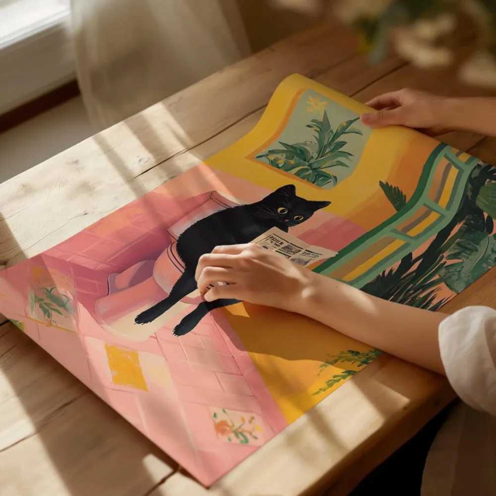Funny Toilet Cat Canvas Prints Poster Japanese Dopamine Aesthetic for Cat Lovers Bathro Wash Ro He Decor Art Poster Gifts H251106