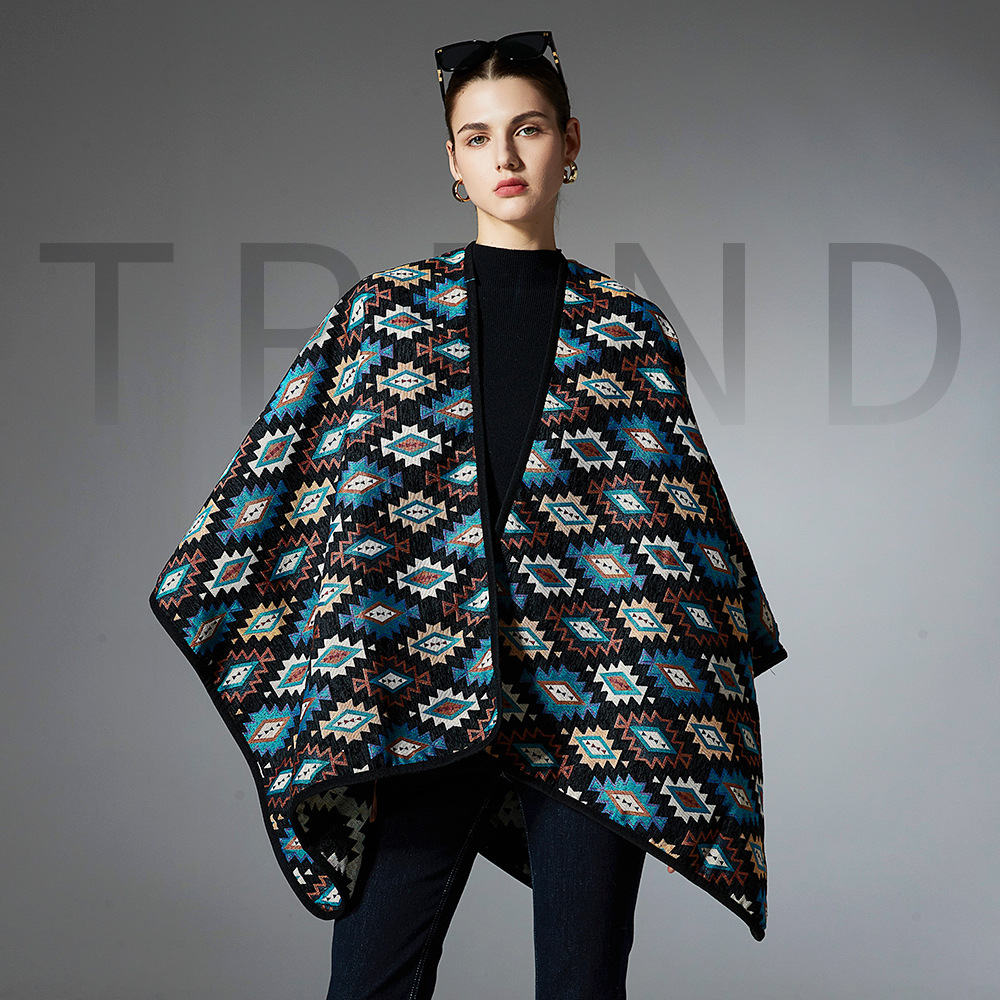 Custom Printed Leopard Plaid Shawl European American Luxury Women Cape Autumn Winter Ethnic Wholesale