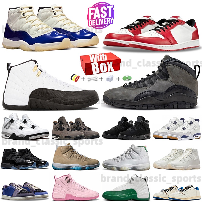 4s 11s 12s 1s With Box Mens Basketball shoes Black Cat White Cement Gamma Pearl Taxi French Blue OG Chicago Voodoo Alternate Shadow Bucks Men Women Outdoor Sports Shoes