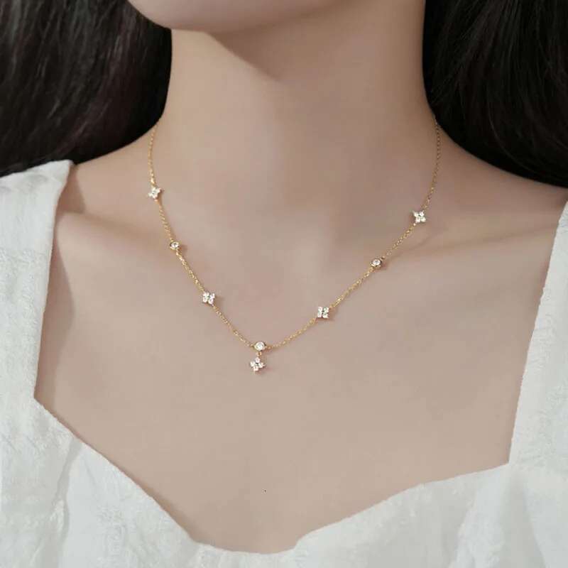 S Lucky Clover Necklace Four Leaf Certified Choker Pendant Solid Sterg Sier Women's Charm Fine Jewelry Wedding Gift