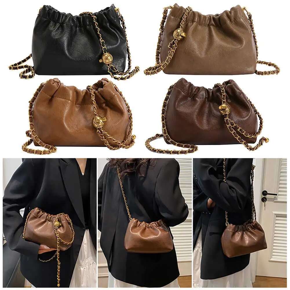 Women Crossbody Tote PU Leather Pleatd Hobo Versatile Messenger Satchel Sg Bag Girl Stylish Purse