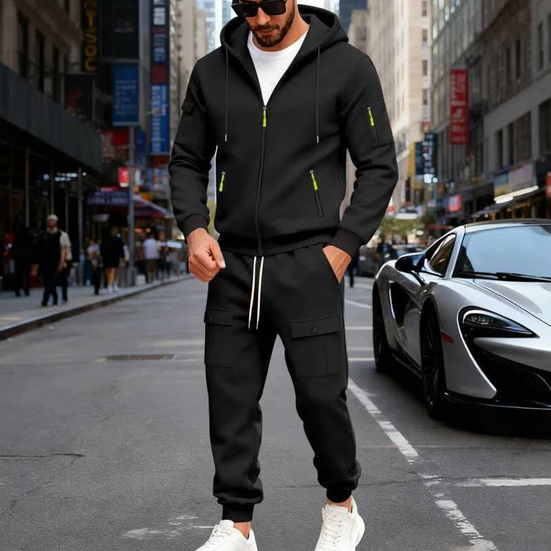 2025 autumn and winter heavy mens loose casual tooling outdoor sports hooded sweater setXJ251106