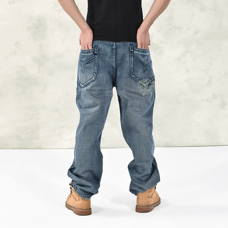 Big Size 44 46 Streetwear Jeans Hip Hop Men High Waist Multi Pocket Baggy Straight Pants Autumn Denim Pants Jean Washed Length Trousers P028