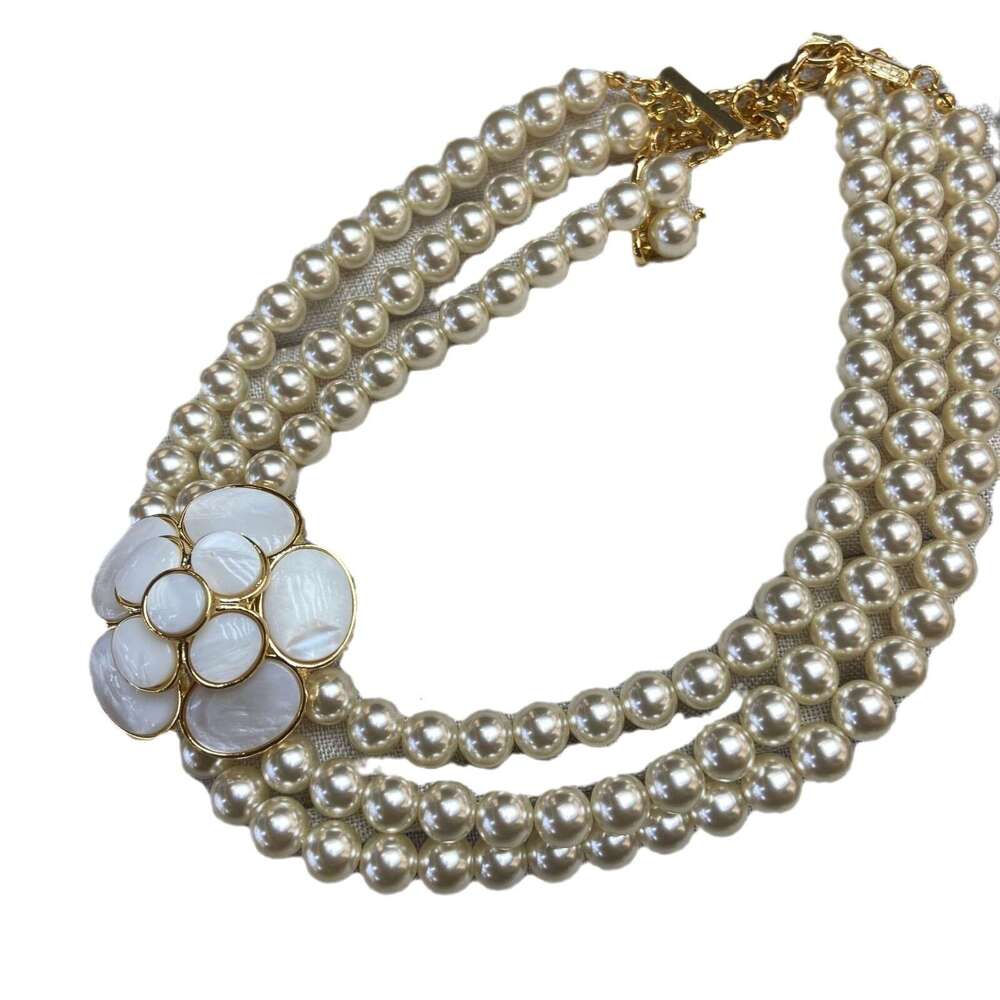 Vintage Real Gold Plated French Retro Natural Necklaces White Shell Camellia Pearl Necklace Earrings Ring Set