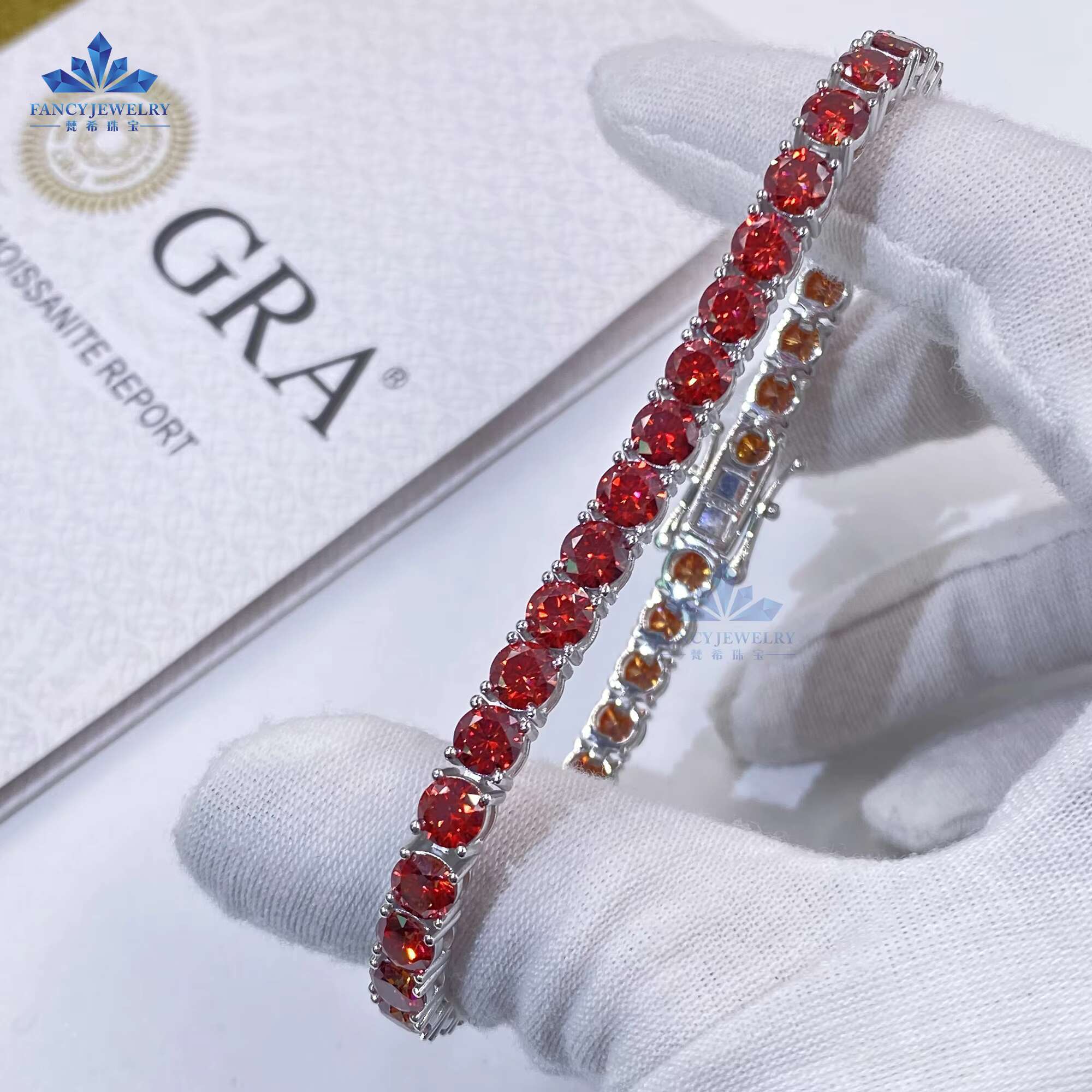 High Customized Fine Moissanite Jewelry 6.5mm Colorful Moissanite Red Blue Green Pink Black Purple Yellow Color Tennis Bracelet