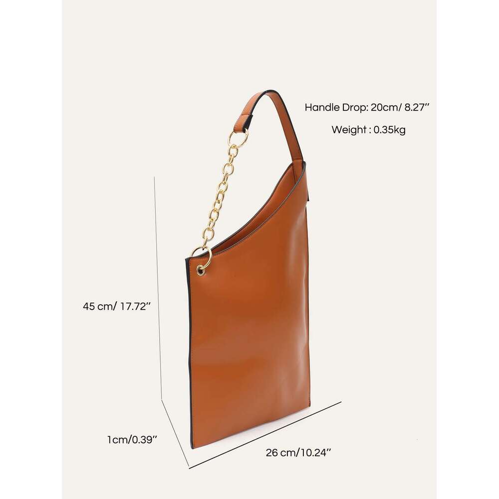 CEZIRA Niche Women Minimalist Solid Color Hobo PU Vegan Leather Novelty Shape Chain Shoulder Bag Lightweight Casual Daily Purse