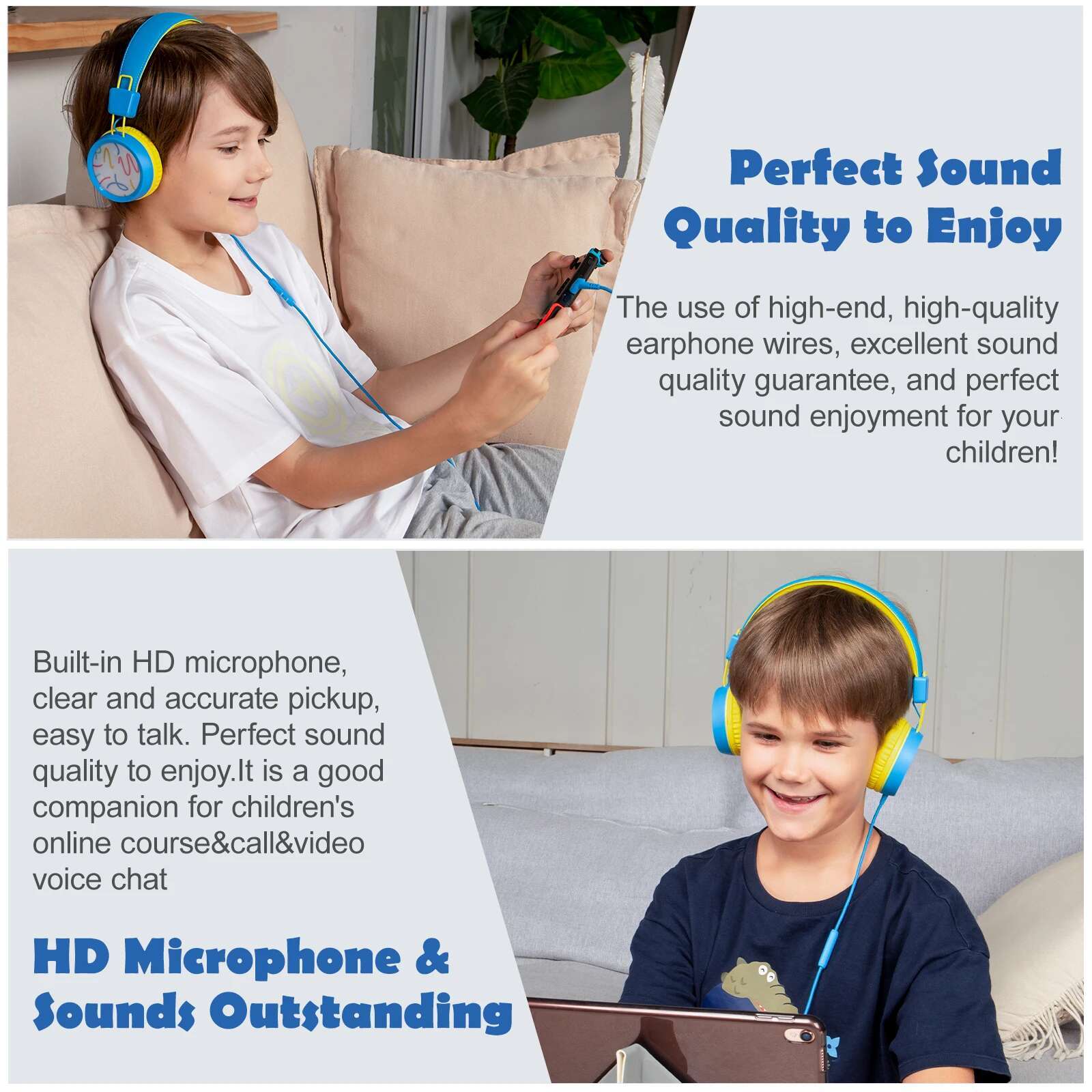 New Bee KH20 Kids Study Wired Headphones Headphone Foldable Earphone with Mic Music Headset Limited Volume for Children