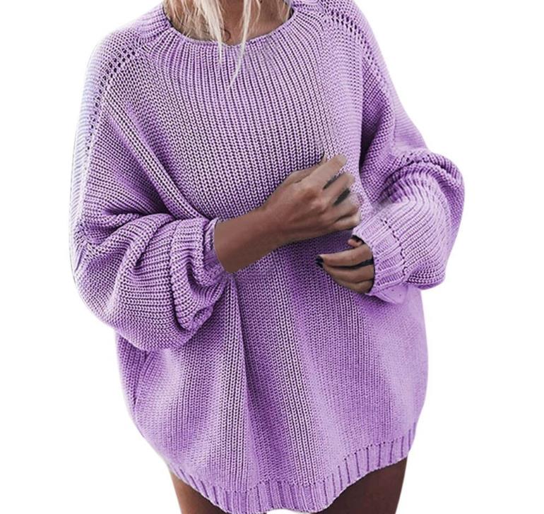 Winter Oversized Knitted Pullover Women Casual Crew Neck Solid Purple Twisted Long Sleeve Tops Lady Mohair Sweater 241021