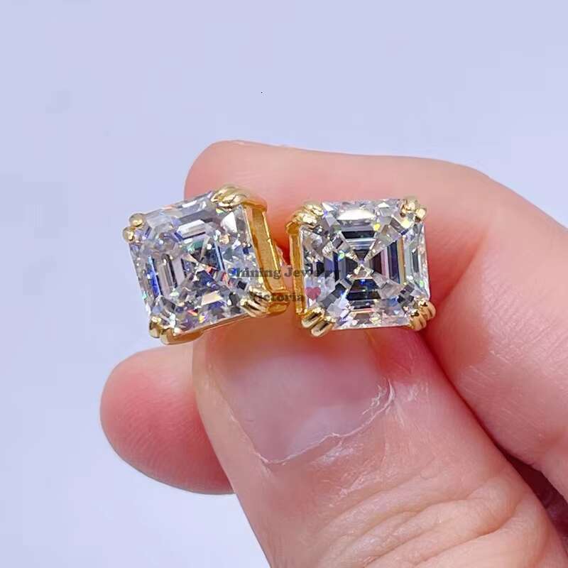 Screw Back Sterling Sier GRA Certidicate VVS D Color Asscher Cut Moissanite Earrings
