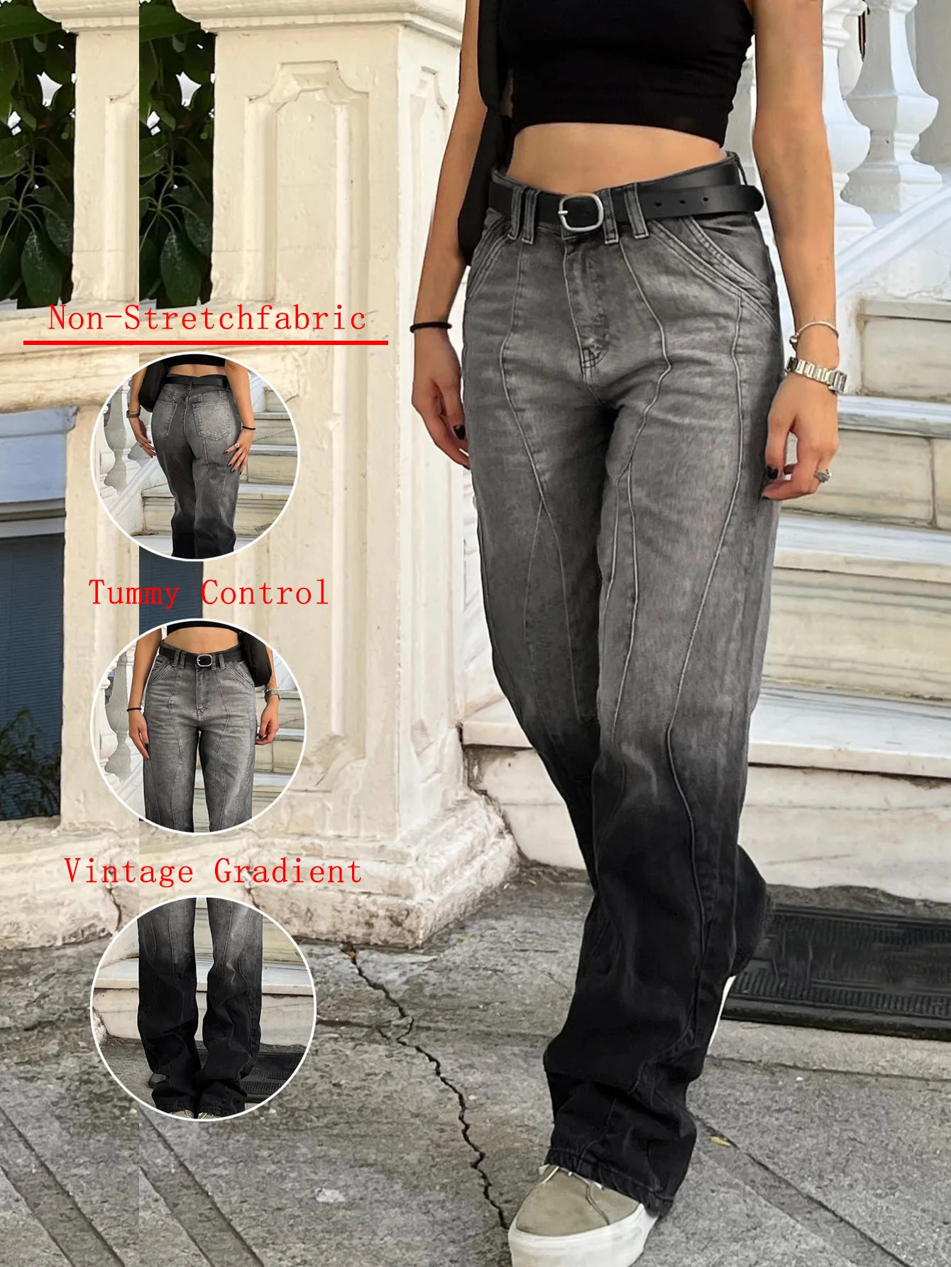 Y2K retro straight womens gradient aesthetic trend current elegant and fashionable clothing casual loose jeans 250403