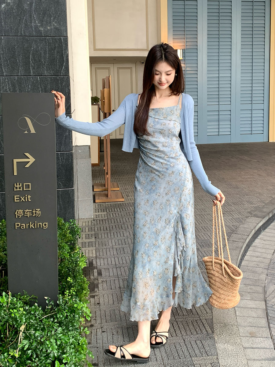 S19 New Summer Korean Style High Waist Elegant Suspender Dress Swing Neck Solid Color Pure Desire Dress