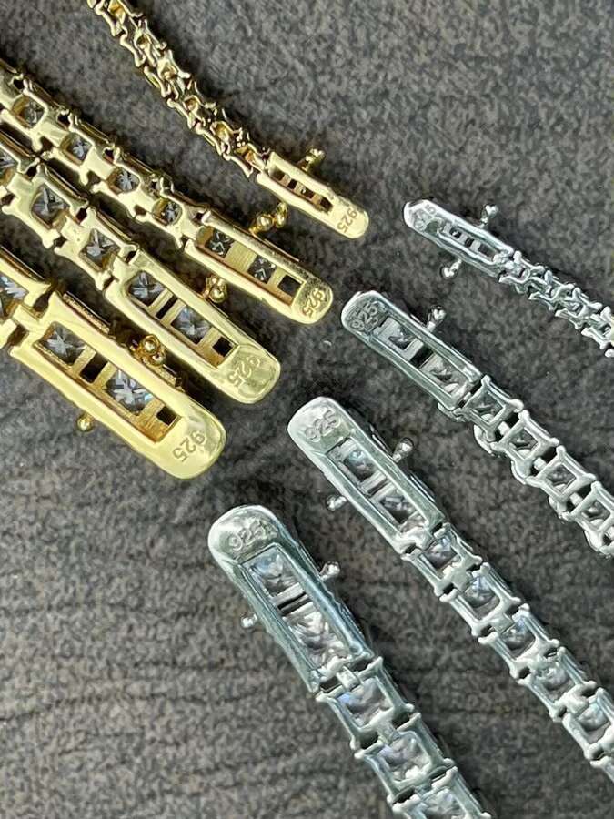 Men Hip Hop Cluster Necklace Stainless Steel Sterg Sier Tennis Moissanite Chain