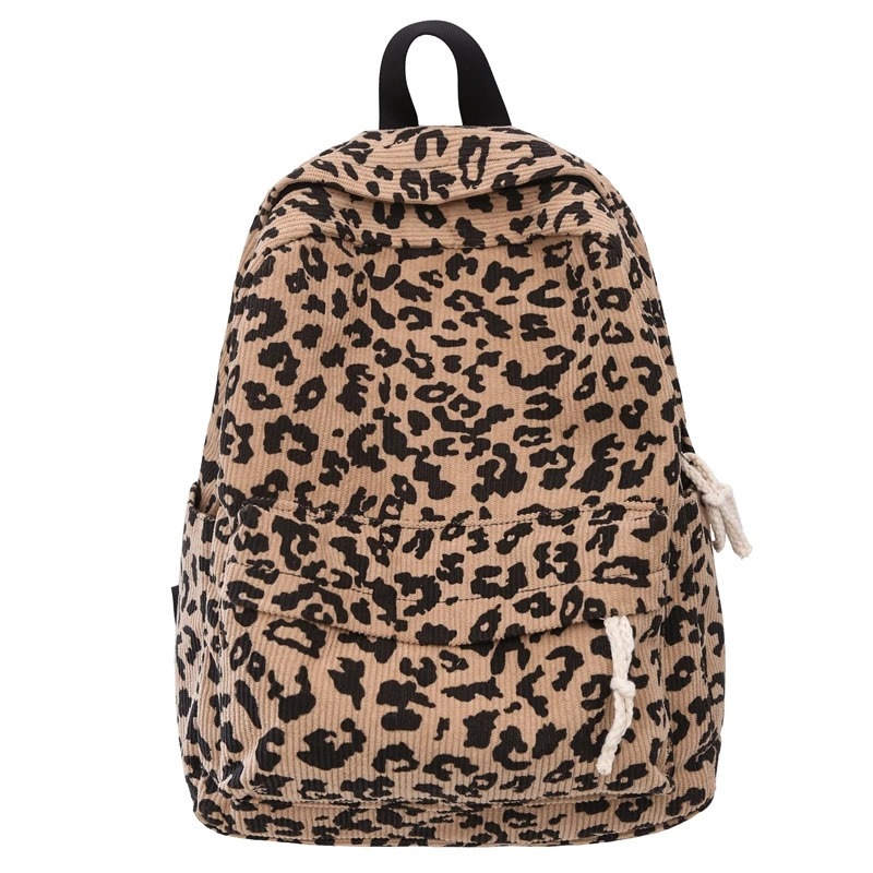 Corduroy Leopard backpack youth school bag multi pocket casual notebook backpack fashionable shoulder bag travel Rucksack 250402