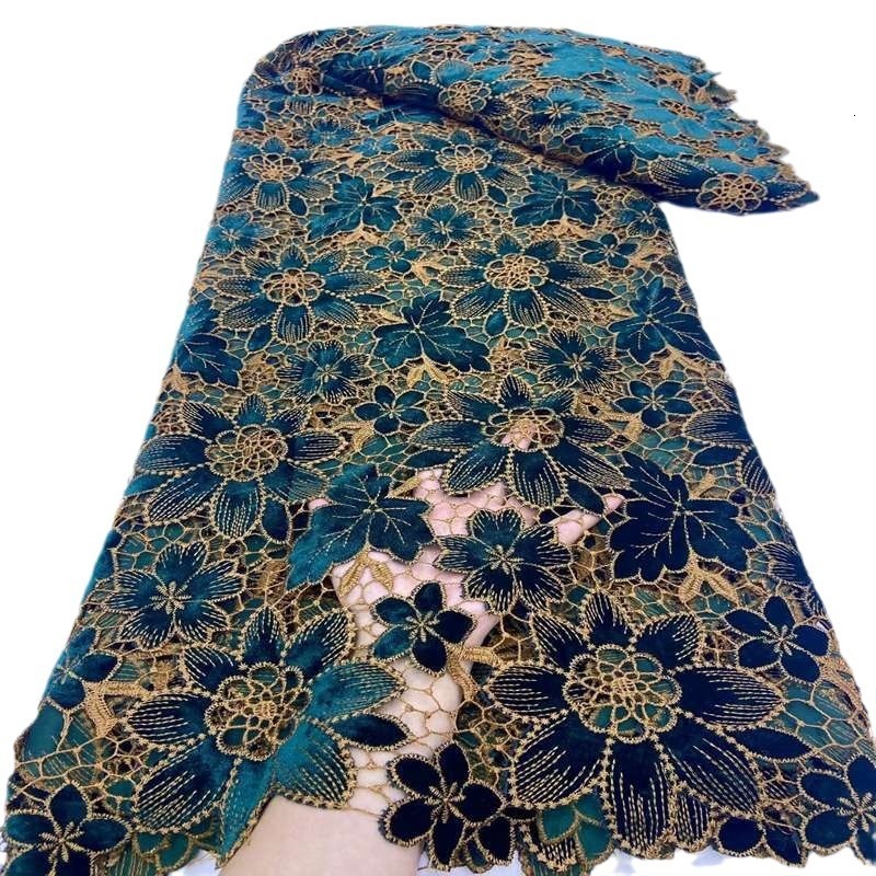 African Guipure Lace Fabric With Velvet 2024 High Quality Lace Nigerian Cord Lace Fabric Laser Embroidery Lace Senegal Style 240618