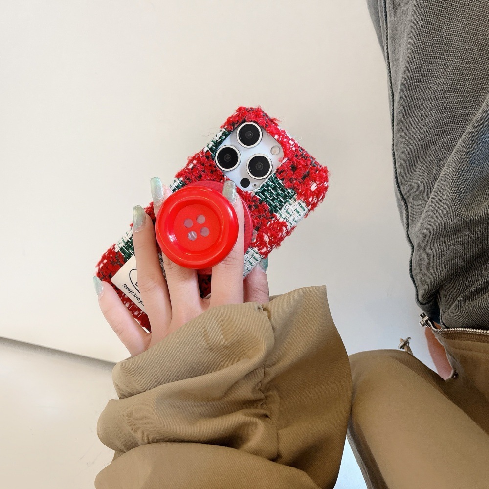 Color-Block Plaid Phone Case Compatible with iPhone 17/16 Pro Max Simple Button Direct iPhone 15/14 Pro