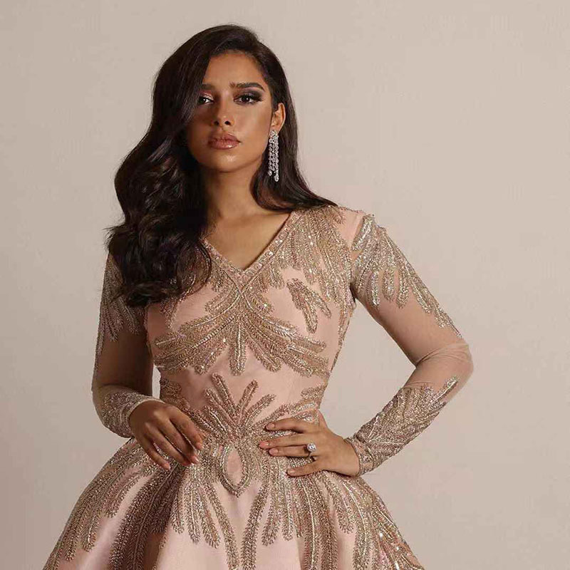 2025 New Womens Hot Stamped Large Sleeve Long Dress Banquet Sexy Evening Dress Pink
