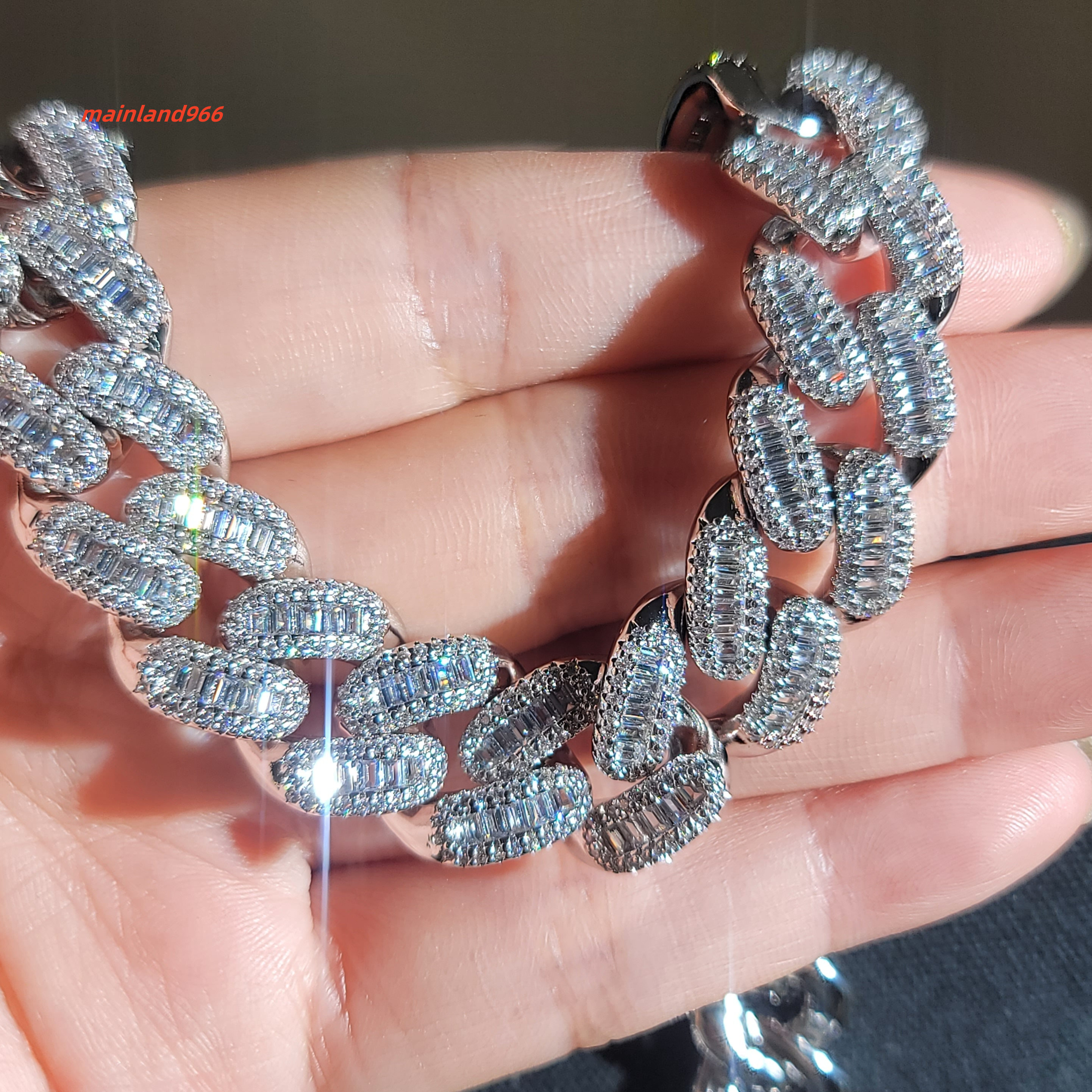 RB Gems White Gold 925 Sterling Silver VVS Moissanite 2mm 65mm Necklace VVS Moissanite Diamond Cuban Link Chain Women Men