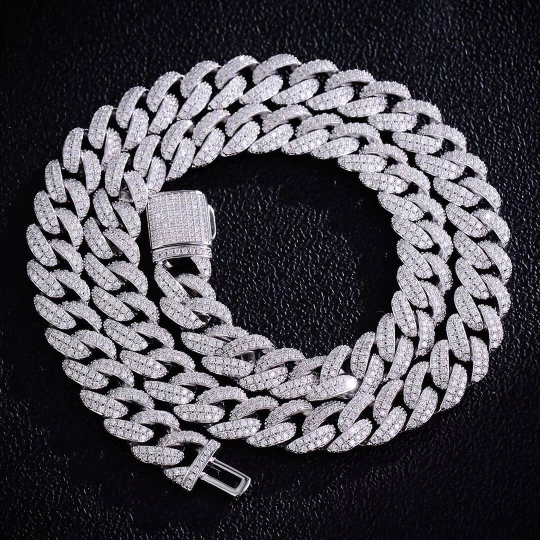 Wholesale Luxury Iced Out Cuban Link Chain 10mm 2row Moissanite 925 Silver Necklace for Men Hip Hop Valentines Day Gift