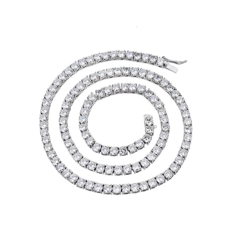 Wholesale 925 Sterling Silver Tennis Chain Necklace with 2MM-5MM Gold Plated Iced VVS Moissanite Diamonds in Hip Hop Style