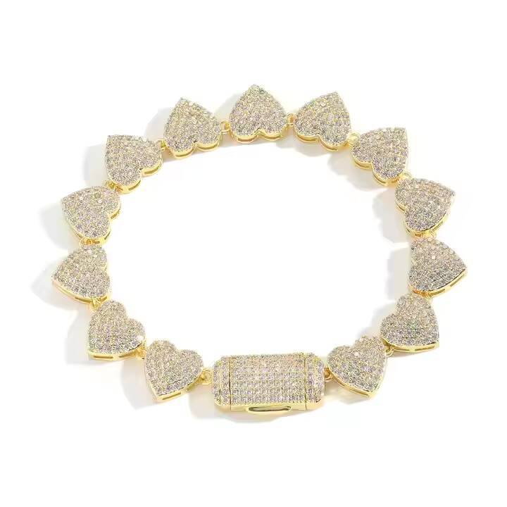 Luxury 10MM 925 Silver Moissanite Diamond Iced Hip Hop Fashion Necklace Heart Shape Clavicle Chain for Men Womens Engagement